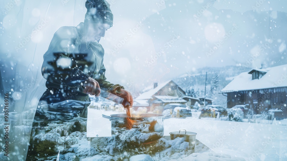 A blacksmith shaping metal in a snowy landscape, capturing the essence of winter craftsmanship and traditional artistry. A blacksmith shaping metal in a snowy landscape, capturing the essence of winter craftsmanship and traditional artistry.