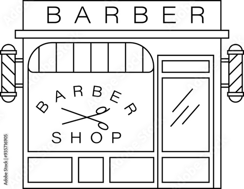 Monoline Building Vector Illustration of Barbershop