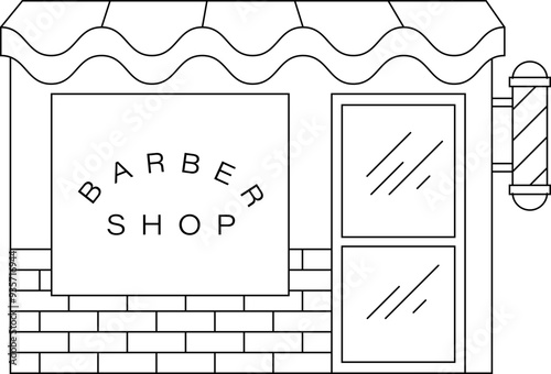 Monoline Building Vector Illustration of Barbershop