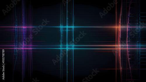 A futuristic flat vector background featuring a dark, minimalistic grid with bright, intersecting laser beams