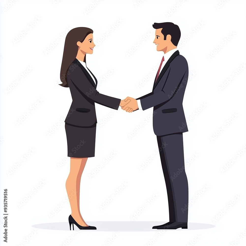 businessman and businessgirl standing shaking hands, confidently poseture, stretch body, side view, 2D flat vector, adobe illustrator, fullbody, white background for removal, businessman and businessgirl standing shaking hands, confidently poseture, stretch body, side view, 2D flat vector, adobe illustrator, fullbody, white background for removal,