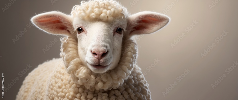 Fototapeta premium Close-up Portrait of a White Lamb with Curly Fleece