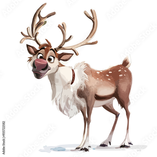 Vector illustration of a cartoon animation of Reindeer, painted in watercolor, isolated on a white background, Reindeer animation photo