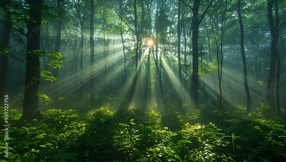 Fototapeta premium sun shining through the trees. 