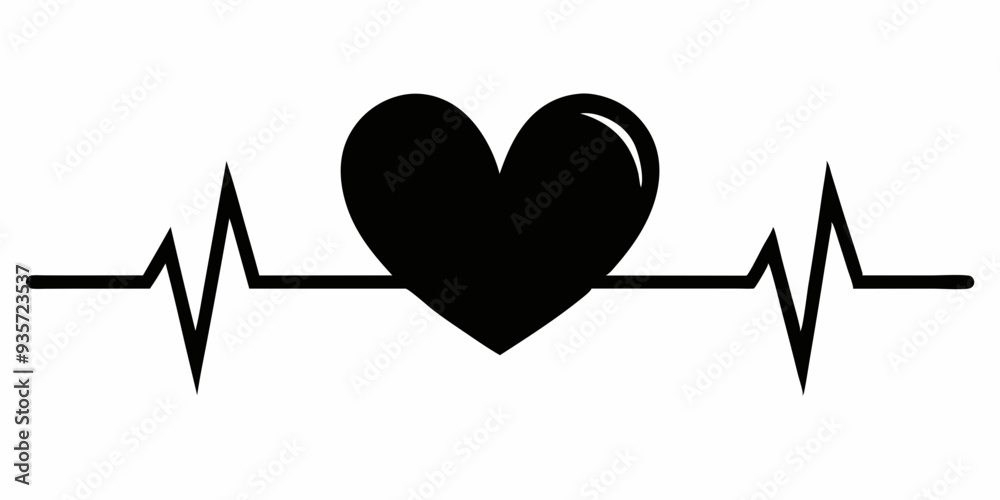 Heartbeat Pulse with love icon black silhouette vector Heartbeat Pulse with love icon black silhouette vector