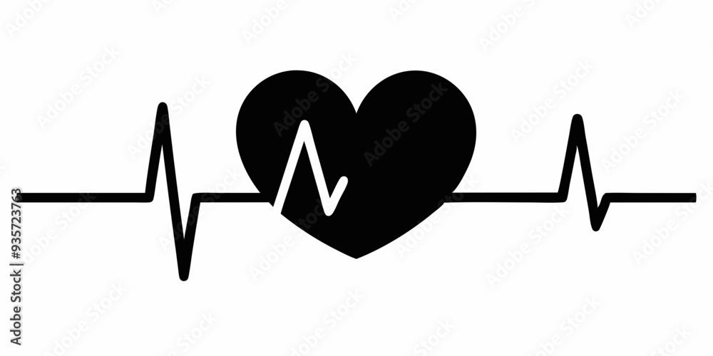Heartbeat Pulse with love icon black silhouette vector Heartbeat Pulse with love icon black silhouette vector