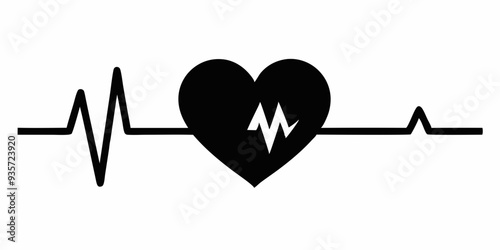 Heartbeat Pulse with love icon black silhouette vector