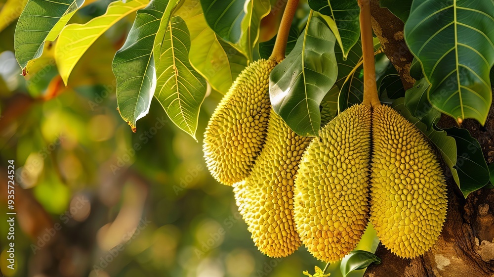 Ripe jackfruit fruits hanging on a tree in the garden, agribusiness business concept,organic healthy food and non-GMO fruits with copy space
Ripe jackfruit fruits hanging on a tree in the garden, agribusiness business concept,organic healthy food and non-GMO fruits with copy space