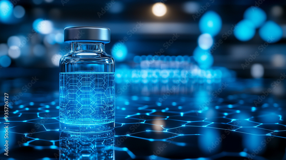 hand holding a vaccine vial filled with clear fluid, symbolizing medical advancements and public health efforts. The blurred background emphasizes the vial's importance hand holding a vaccine vial filled with clear fluid, symbolizing medical advancements and public health efforts. The blurred background emphasizes the vial's importance
