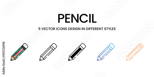 Pencil icons set five different style vector stock illustration
