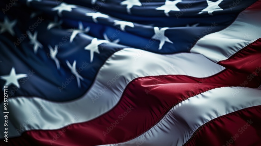 Close-up of a beautiful, swaying American flag. Close-up of a beautiful, swaying American flag.