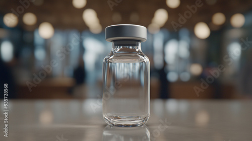 hand holding a vaccine vial filled with clear fluid, symbolizing medical advancements and public health efforts. The blurred background emphasizes the vial's importance