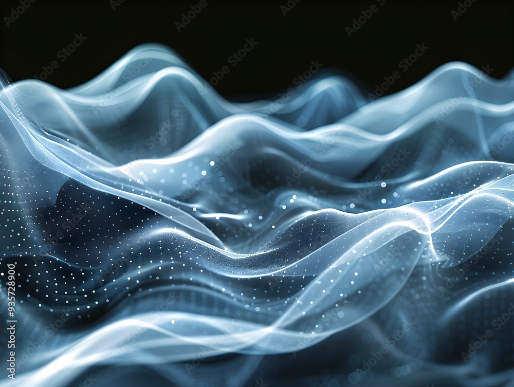 Obraz premium Abstract wave patterns in blue light create a mesmerizing digital landscape during nighttime visualization