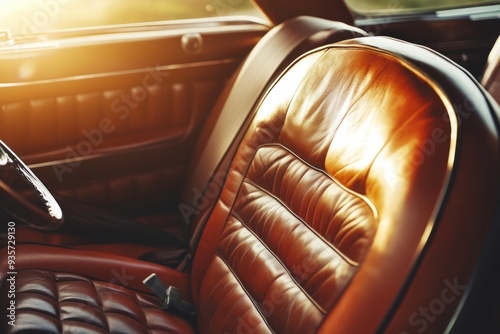 Classic Car Interior with Leather Seats photo