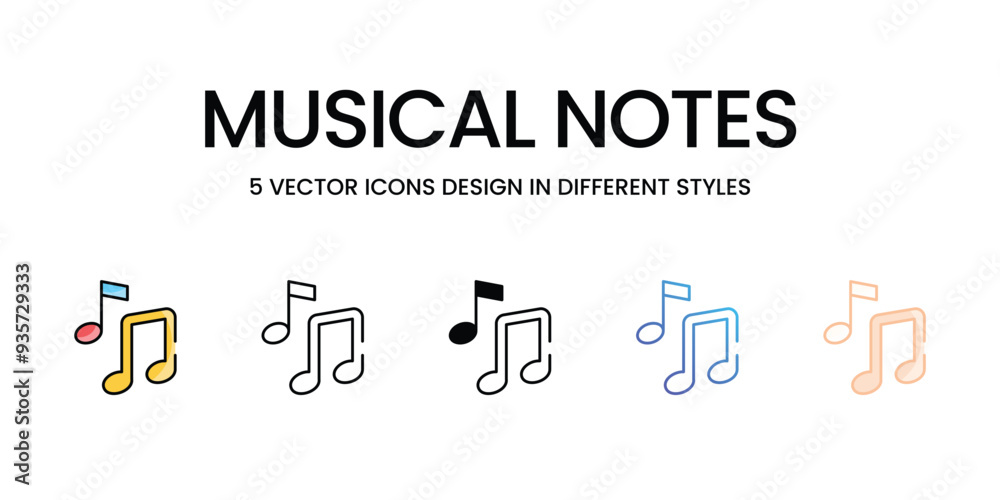 Musical Notes icons set five different style vector stock illustration Musical Notes icons set five different style vector stock illustration