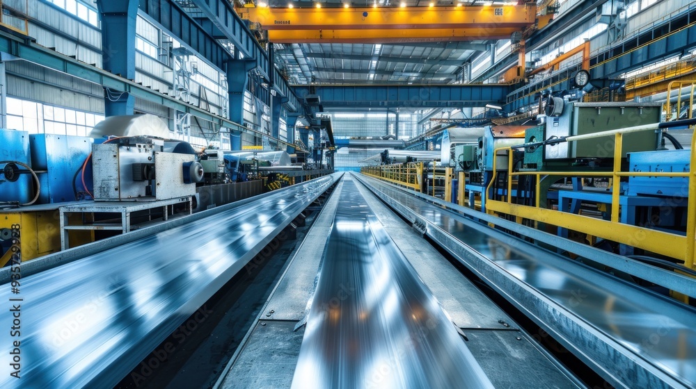 Fototapeta premium Aluzinc roofing sheet production process There are modern machines and production lines.