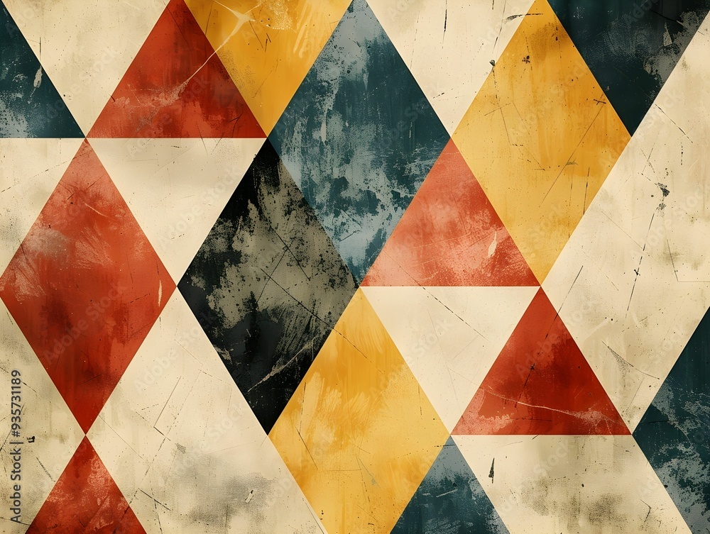 Fototapeta premium Colorful geometric patterns created with triangular shapes in warm, muted tones suitable for modern decor and artistic design elements