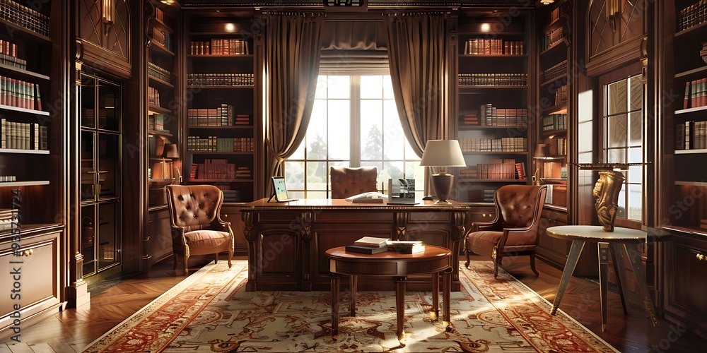 Luxurious study with classic wooden desk Luxurious study with classic wooden desk