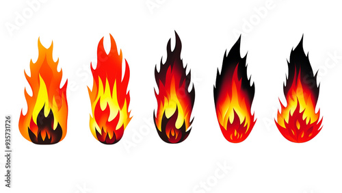 Set of Six Deffirent Design Fire flame on transparency background PNG In The Line....