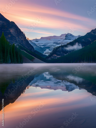 Mountain Lake at Sunrise: Serene Landscape Wall Mural