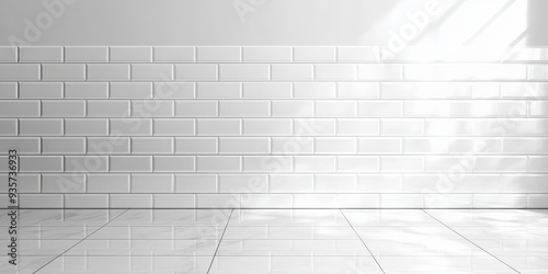 White Tile Wall and Floor with Sunlight