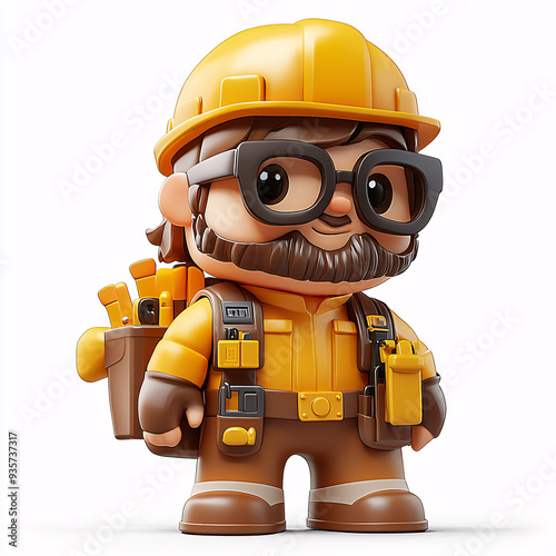 3d construction worker builder icon isolated on white background, trendy in 3d style, can be used for many purpose.