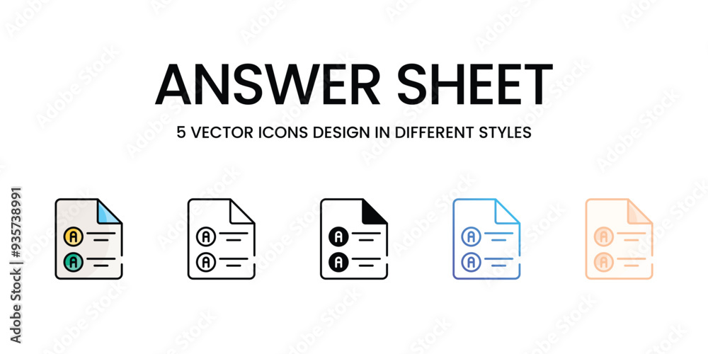 Answer Sheet icons set five different style vector stock illustration Answer Sheet icons set five different style vector stock illustration