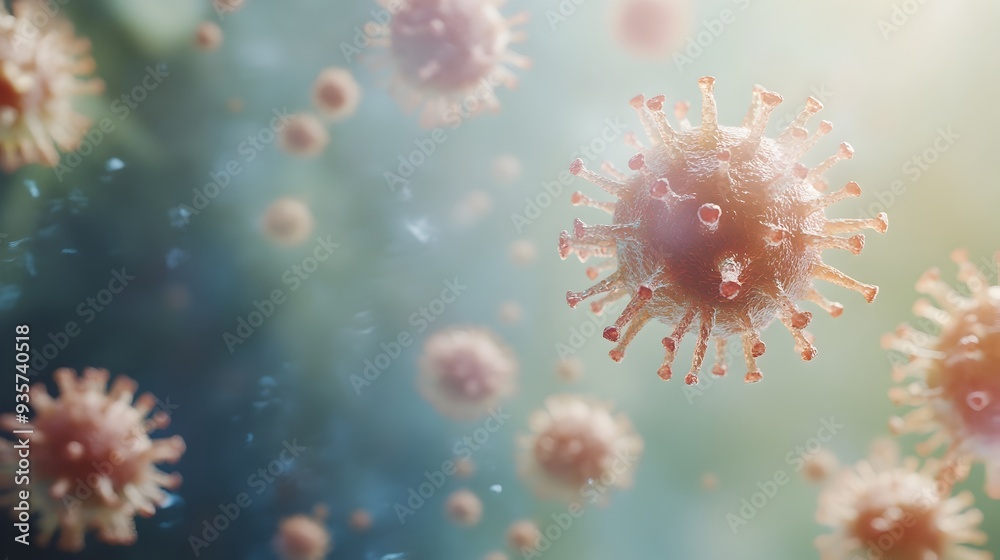 Conceptual image depicting the invisible and microscopic transmission of influenza virus through the air with a clean and minimalist backdrop providing ample space for text or copy Conceptual image depicting the invisible and microscopic transmission of influenza virus through the air with a clean and minimalist backdrop providing ample space for text or copy