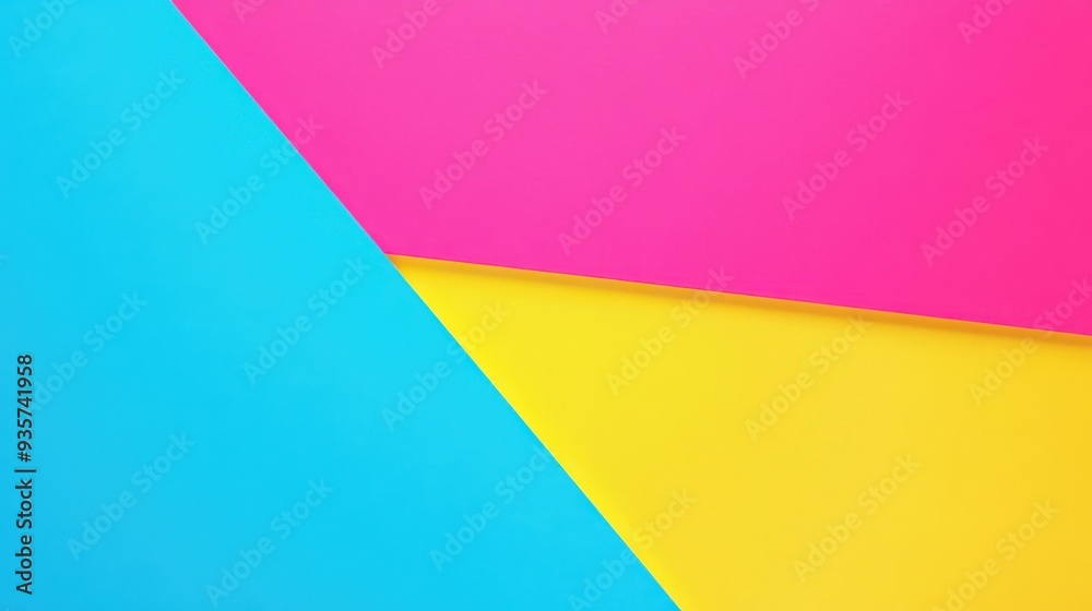 Bright abstract composition with blue, pink, and yellow triangular shapes. Bright abstract composition with blue, pink, and yellow triangular shapes.