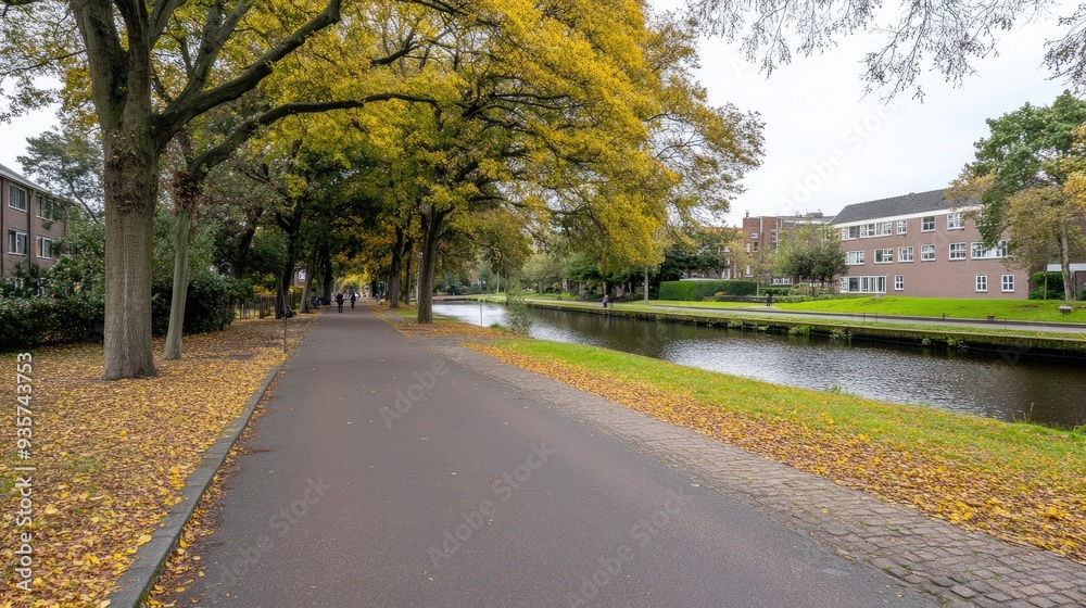 People enjoy leisurely walks and moments of relaxation under trees adorned with autumn leaves along peaceful park pathways during the fall season People enjoy leisurely walks and moments of relaxation under trees adorned with autumn leaves along peaceful park pathways during the fall season