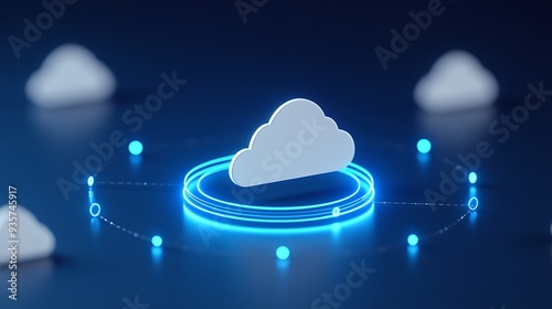 Obraz na płótnie 3D illustration of cloud computing concept with glowing digital connections on a blue background, representing data storage and technology. w salonie
