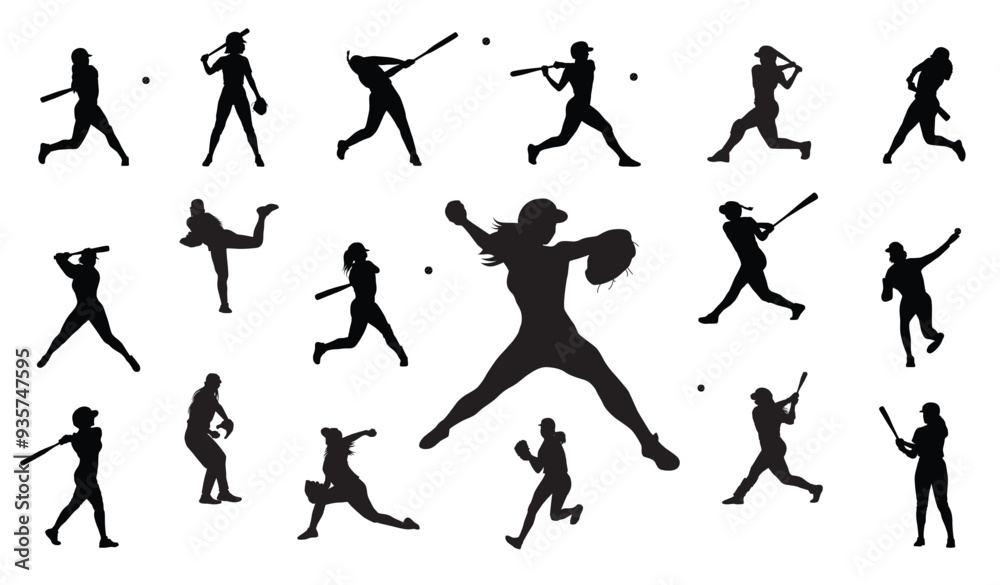 Female baseball player silhouette Female baseball player silhouette