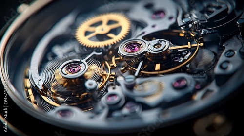 Closeup of intricate mechanical watch gears and mechanism