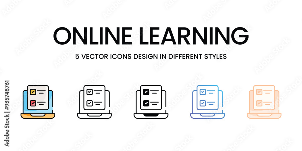 Online Learning icons set five different style vector stock illustration Online Learning icons set five different style vector stock illustration