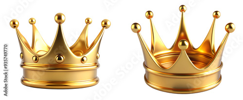 Golden 3D king crown isolated on transparent background. PNG