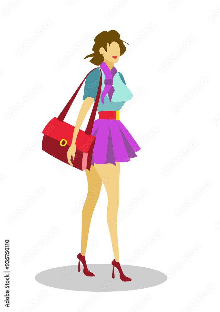 Young fashion woman with bag. Vector illustration in flat cartoon style. Young fashion woman with bag. Vector illustration in flat cartoon style.