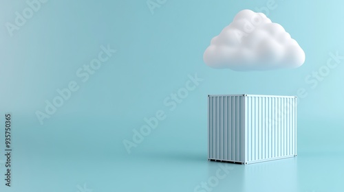 Wallpaper Mural A 3D render of a cloud hovering above a shipping container, symbolizing cloud storage and digital technology in a minimalistic design. Torontodigital.ca