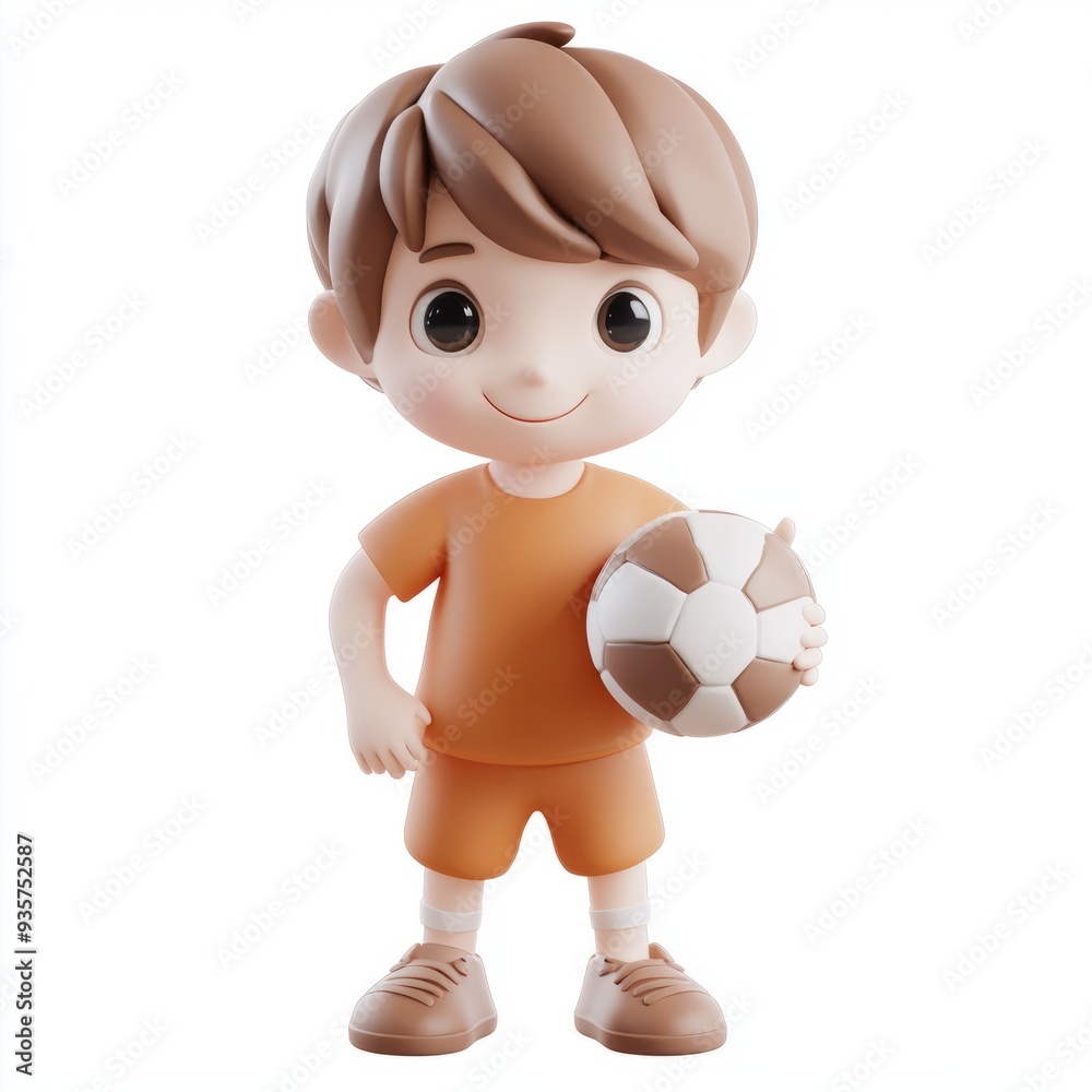 Kawaii Clay Boy Football Player 3D Icon - Earth Tones, Blender 3D Kawaii Clay Boy Football Player 3D Icon - Earth Tones, Blender 3D