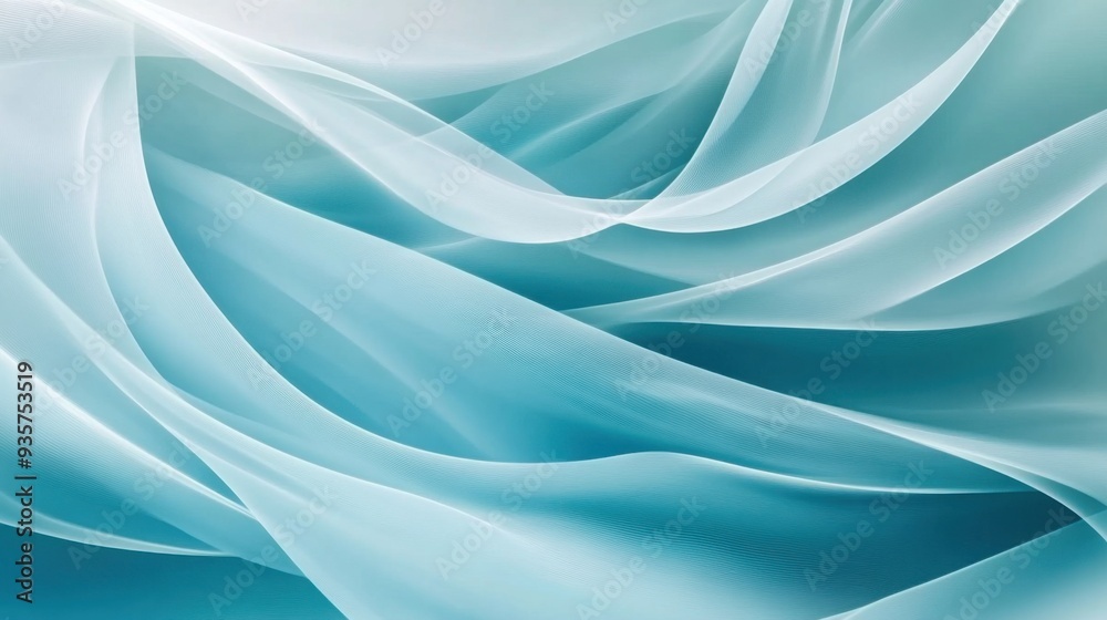 Obraz premium Elegant abstract flowing waves in soft blue hues creating a tranquil and calming atmosphere.