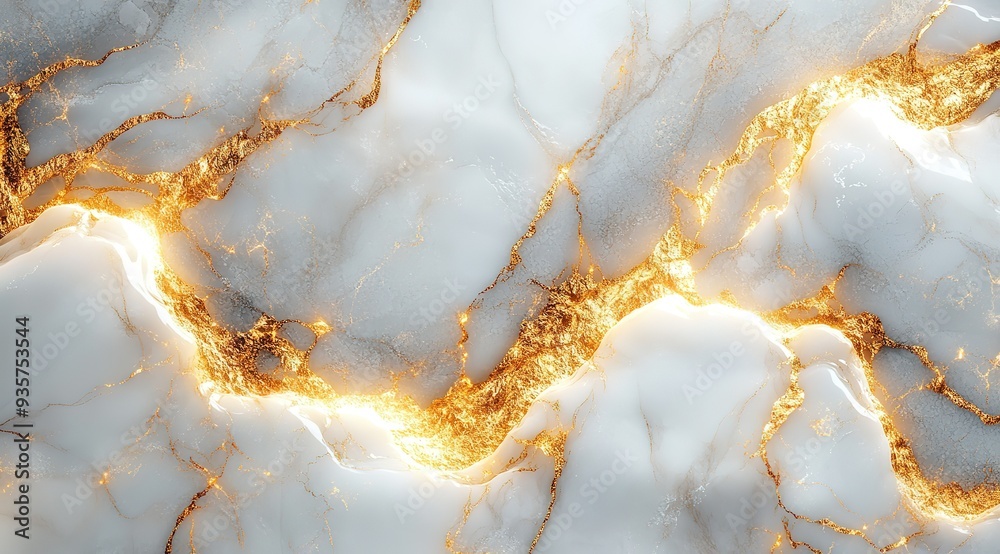 A gold and white marble wall with a crack in it A gold and white marble wall with a crack in it