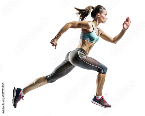 female athlete, running side view, solated, transparent background, AI generated	