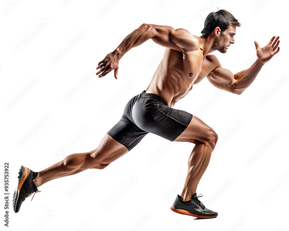 Fototapeta premium athletic man running side view, solated, transparent background, AI generated 