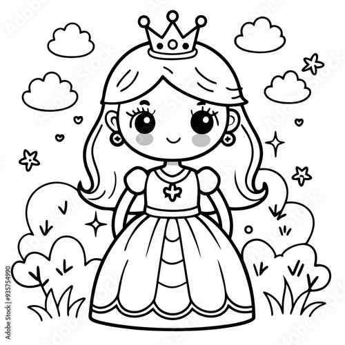 cute princess girl illustration coloring book for kids 