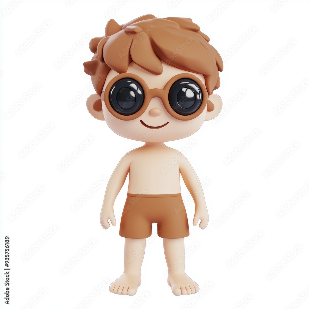 Adorable Clay Boy Swimming in Goggles - 3D Icon, Earth Tones, Isolated on White, Kawaii Style Adorable Clay Boy Swimming in Goggles - 3D Icon, Earth Tones, Isolated on White, Kawaii Style