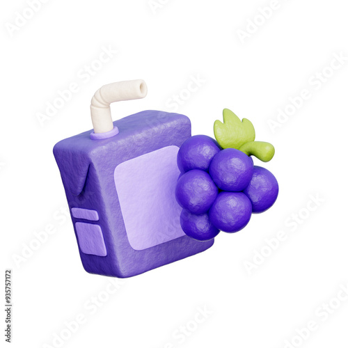 Grapes Juice box, fresh fruits and berries, 3D rendering. photo