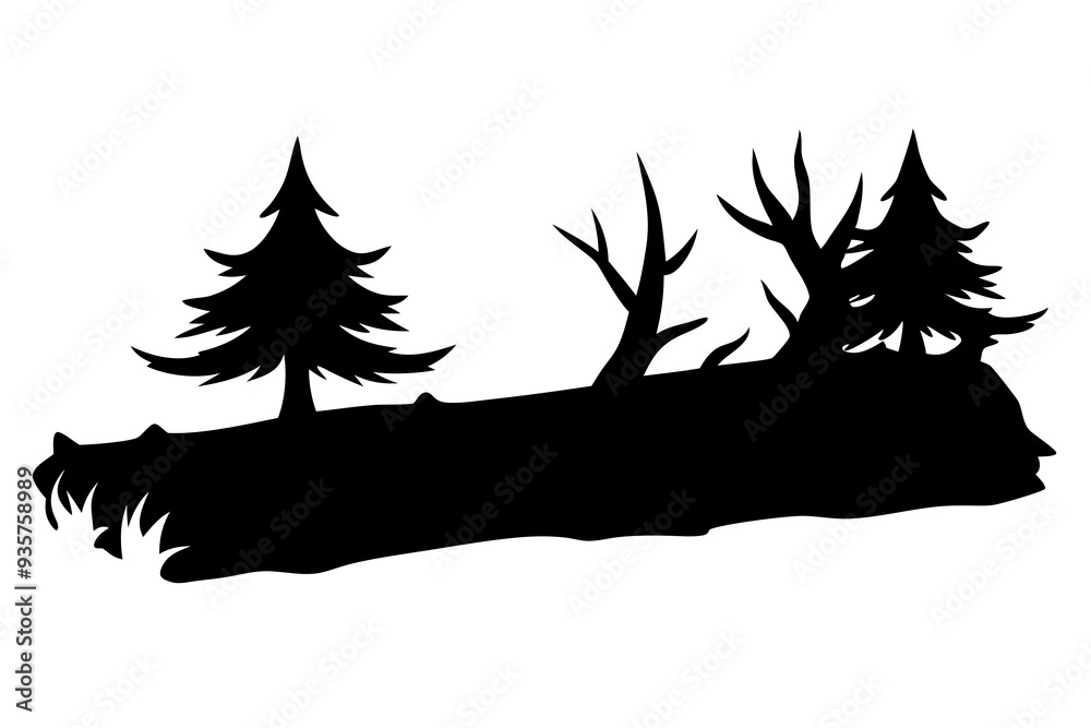 Shadowy Forest with Fallen Log – Stunning Black and White Vector Illustration Shadowy Forest with Fallen Log – Stunning Black and White Vector Illustration