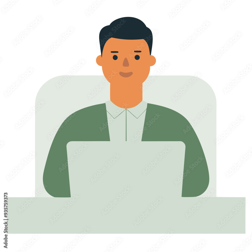 Man Working on Laptop, Minimalist Office Illustration Man Working on Laptop, Minimalist Office Illustration