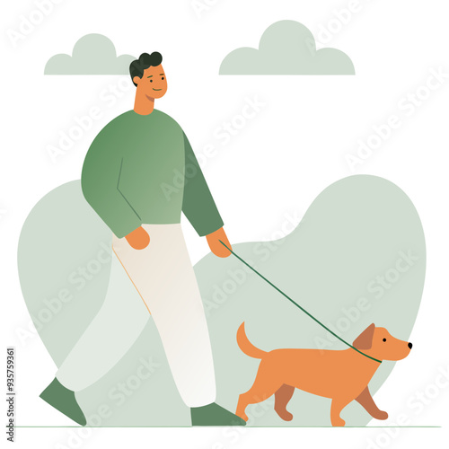 Man walking his dog in a peaceful park setting