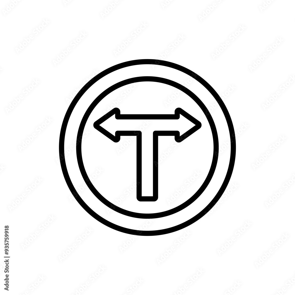 T intersection road sign icon, line vector isolated on white background. trendy and modern design T intersection road sign icon, line vector isolated on white background. trendy and modern design