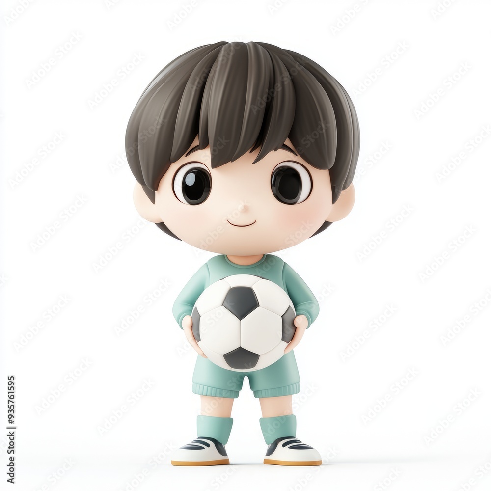 Kawaii Clay Boy Soccer Player Icon - 3D Blender Model, Isolated White Background Kawaii Clay Boy Soccer Player Icon - 3D Blender Model, Isolated White Background